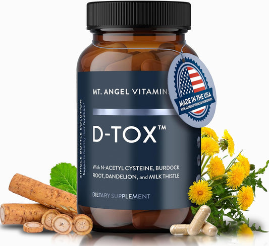 Mt. Angel Vitamins D-Tox - Advanced Liver Cleanse & Detox Repair Supplement, Supports Fatty Liver Health & Enzyme Reduction with Milk Thistle, NAC, and Dandelion Root - 60 Capsules