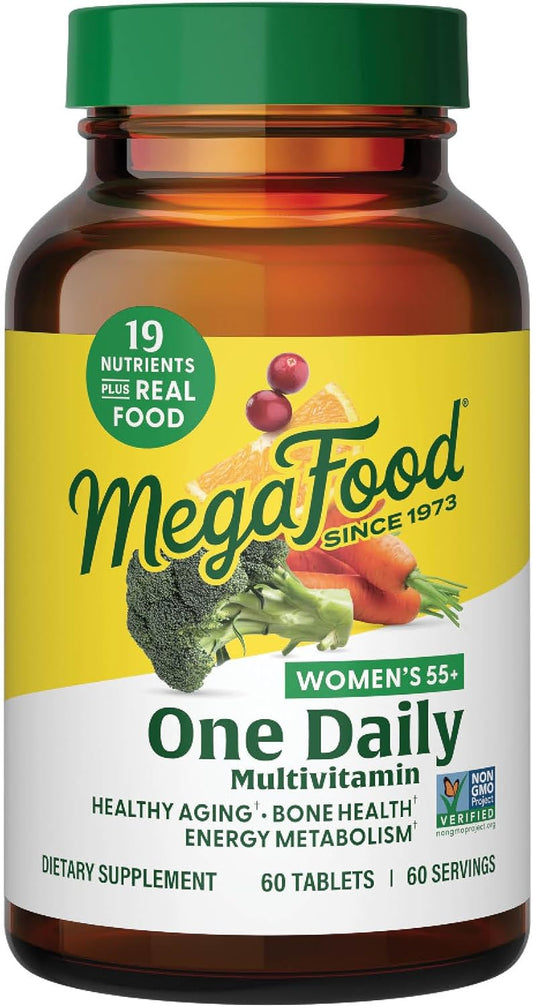 MegaFood Women's 55+ One Daily Multivitamin for Women with Vitamin A, Vitamin C, Vitamin D3 & Vitamin E for Optimal Aging Support- Plus Real Food- Bone & Immune Support Supplement- Vegetarian-60 Tabs