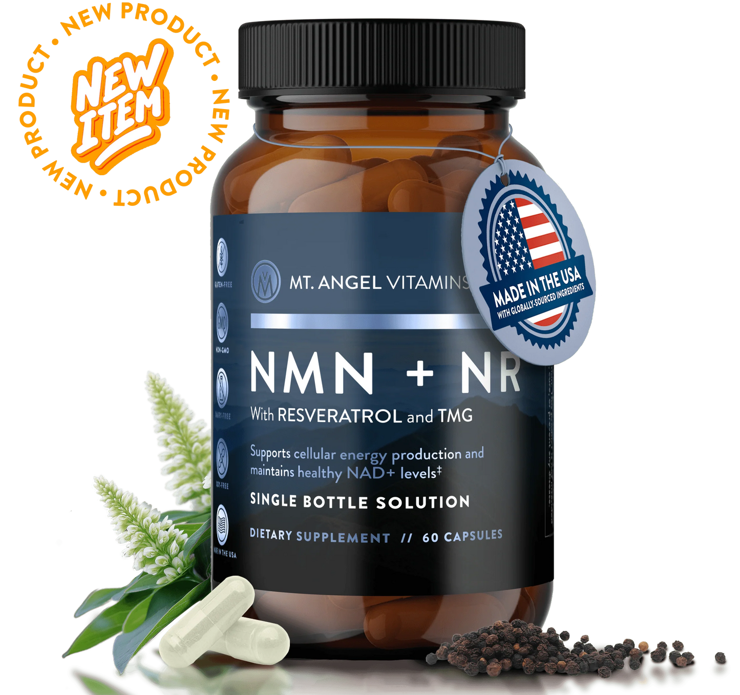 NMN + NR Anti-Aging Supplement - Boost NAD+ Levels, Support DNA Repair, Mitochondrial Health & Longevity - with Resveratrol, TMG, BioPerine® & Zinc - 60 Capsules