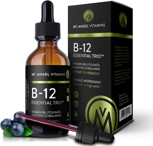 Mt. Angel Vitamins - B12 Essential Trio - Vegan Sublingual Drops with High-Potency Methyl B12, B6 & Folate - Easy Absorption Liquid - Non-GMO, Made in USA