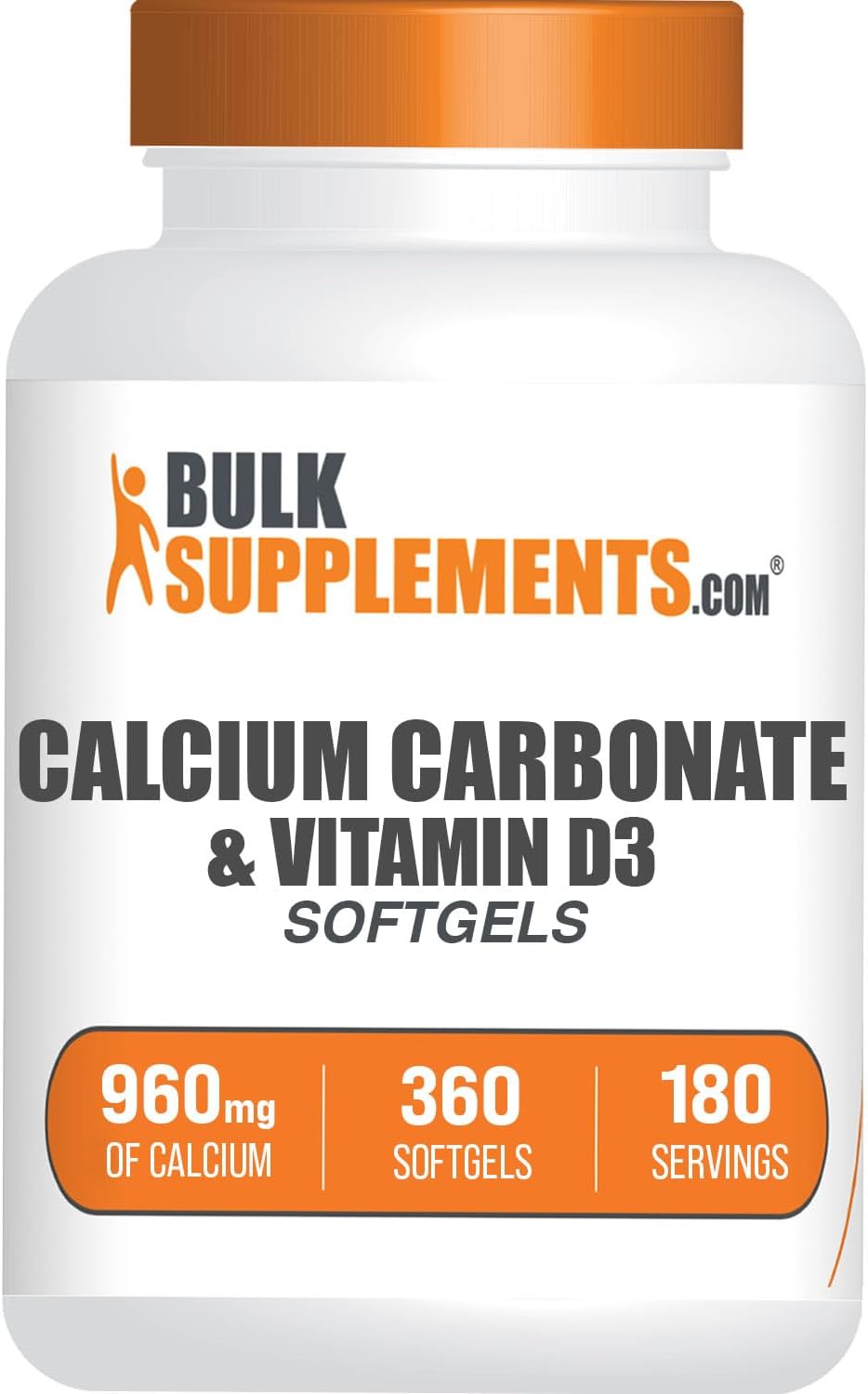 BulkSupplements.com Calcium Carbonate & Vitamin D3 Softgels - Calcium and Vitamin D3, Calcium & D3 Supplement for Immune Support - Gluten Free, 2 Softgels per Serving, 360 Count